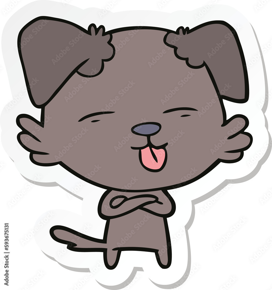 sticker of a cartoon dog sticking out tongue sticker of a cartoon dog sticking out tongue