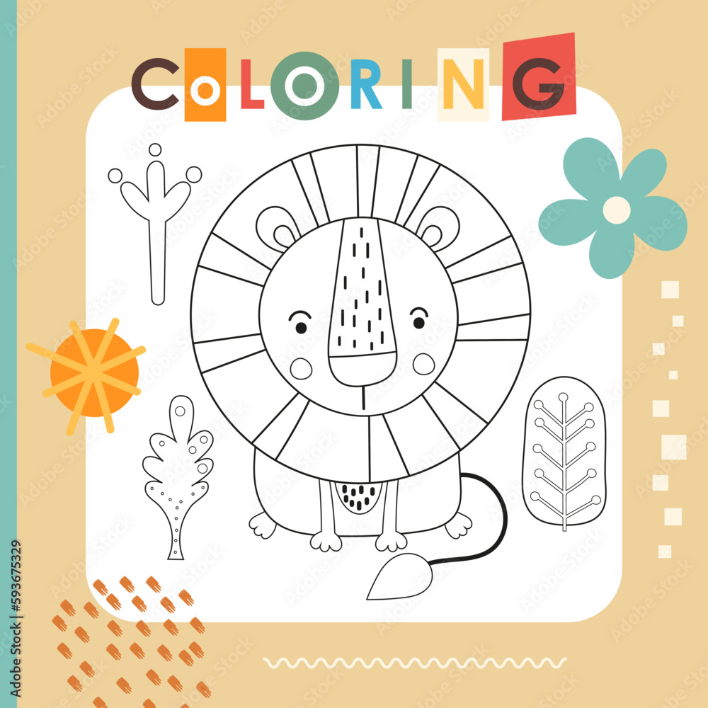 custom made wallpaper toronto digitalCute animals coloring page printable for children. Preschool games. Cute Lion. Vector illustration. Book square format.
