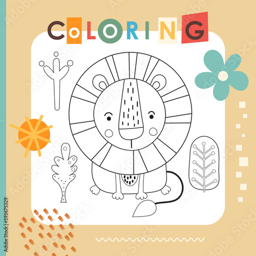 Wallpaper Mural Cute animals coloring page printable for children. Preschool games. Cute Lion. Vector illustration. Book square format. Torontodigital.ca