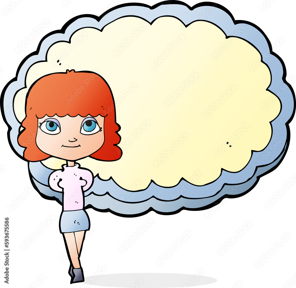cartoon woman in front of cloud