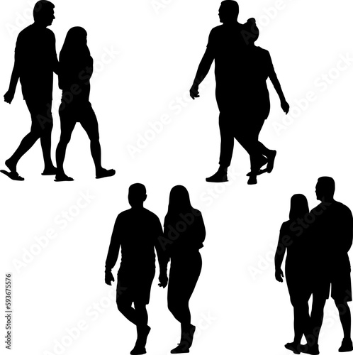 Canvas Print walking couple silhouettes