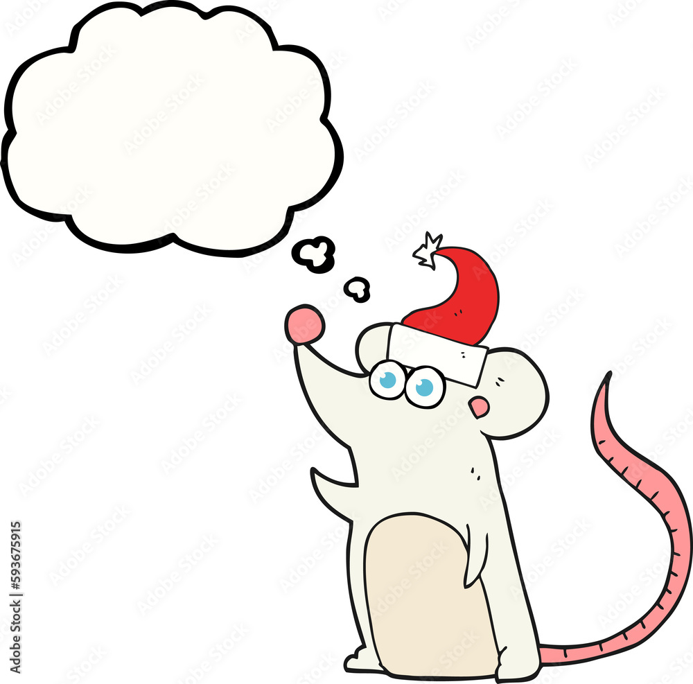 thought bubble cartoon mouse in christmas hat