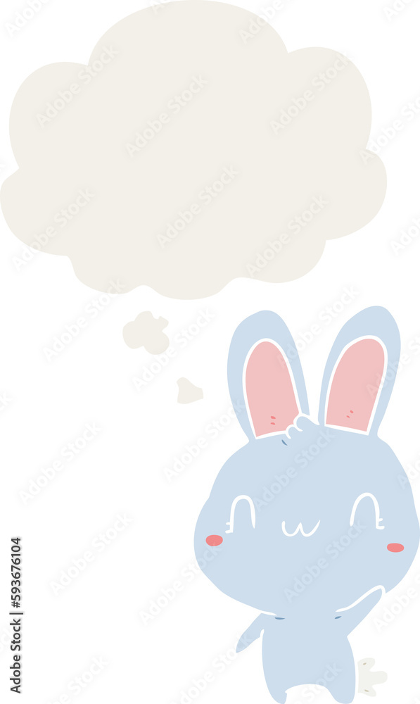 Fototapeta premium cartoon rabbit waving and thought bubble in retro style