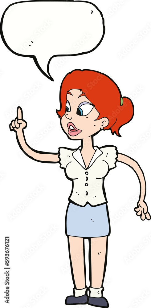 cartoon woman with great idea with speech bubble