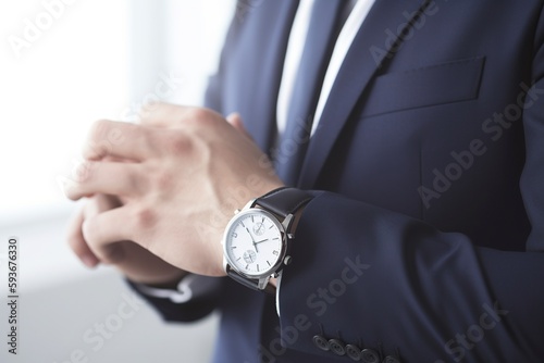 illustration, businessman looking at the clock, ai generative