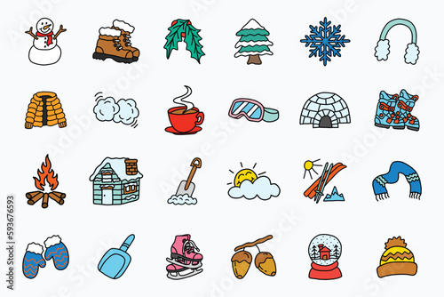 Set of illustration Hand drawing Winter icons