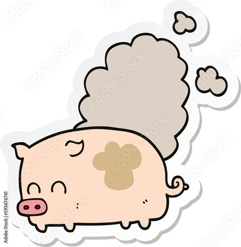 sticker of a cartoon smelly pig