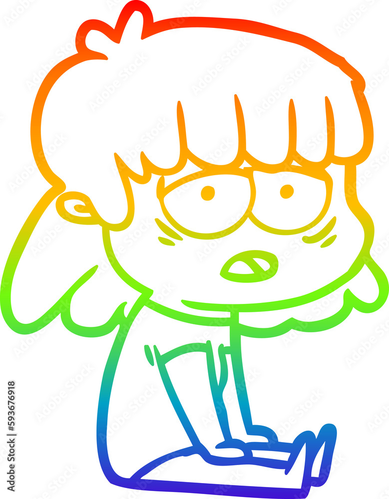 rainbow gradient line drawing cartoon tired woman rainbow gradient line drawing cartoon tired woman