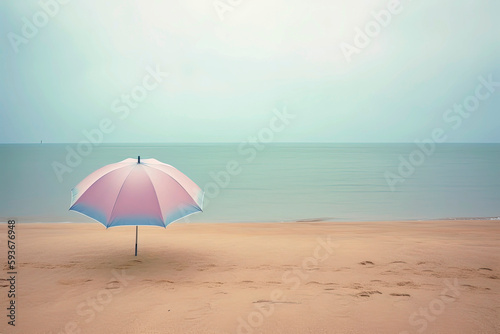 Generative AI illustration Empty beach with umbrellas in fantasy tones