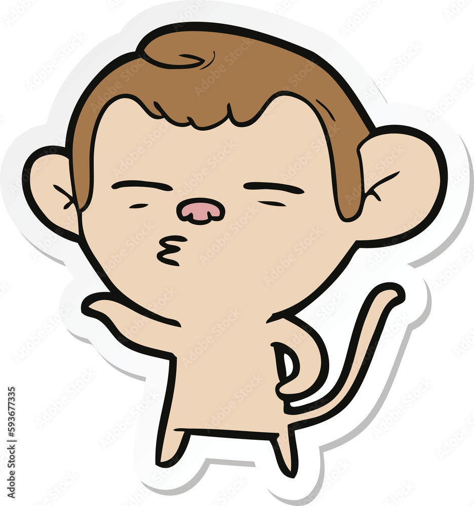 sticker of a cartoon suspicious monkey sticker of a cartoon suspicious monkey
