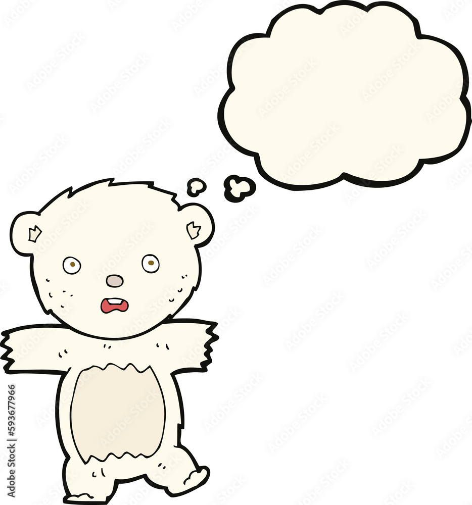 cartoon shocked polar bear cub with thought bubble