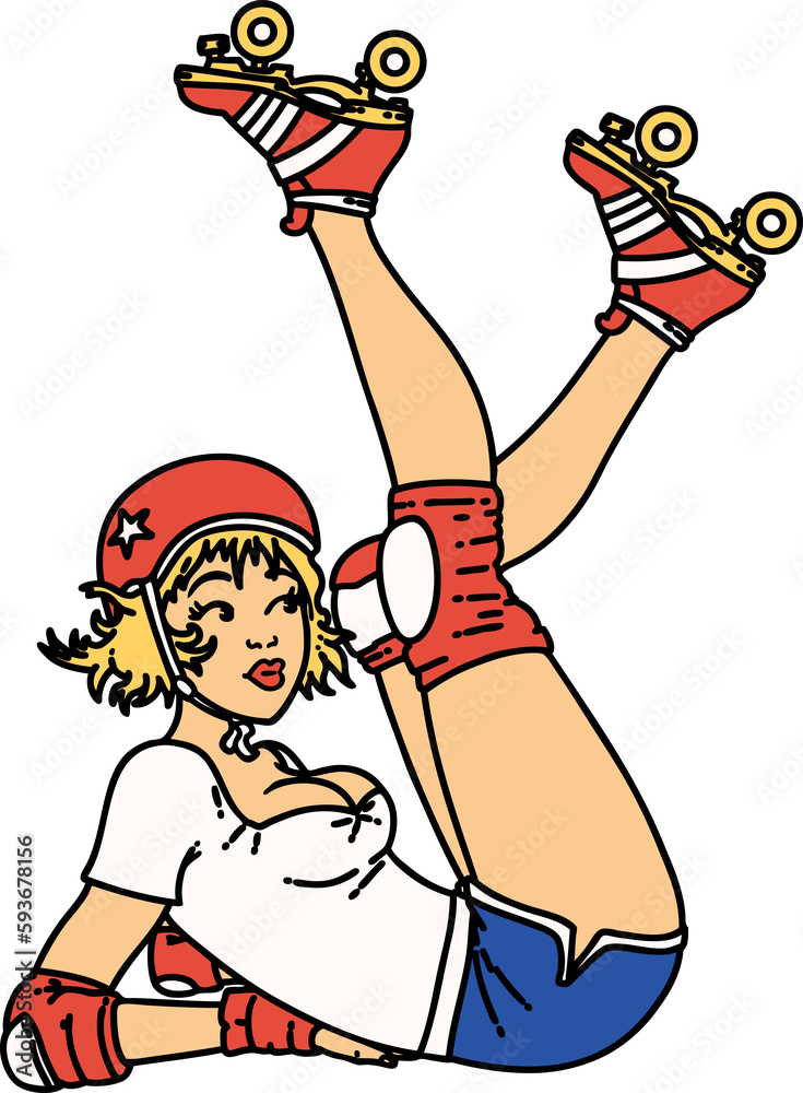 traditional tattoo of a pinup roller derby girl traditional tattoo of a pinup roller derby girl