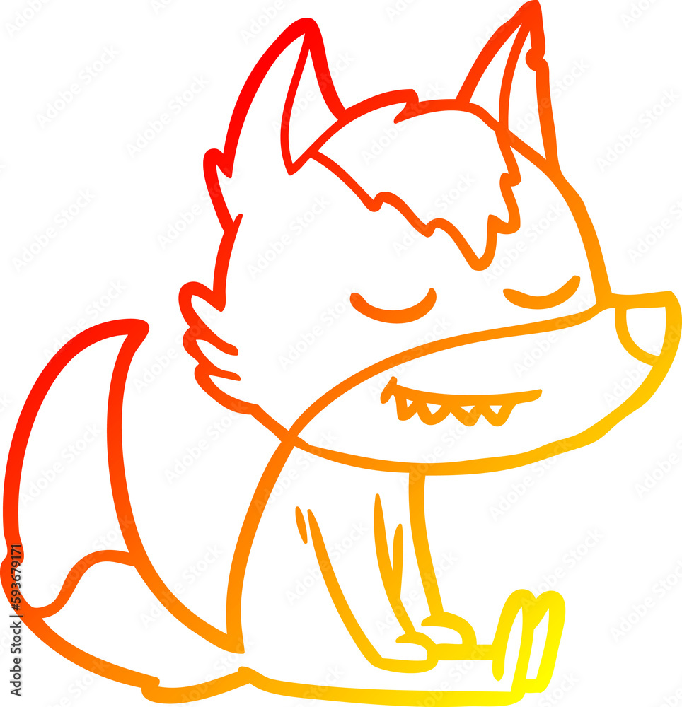 warm gradient line drawing friendly cartoon wolf sitting down warm gradient line drawing friendly cartoon wolf sitting down