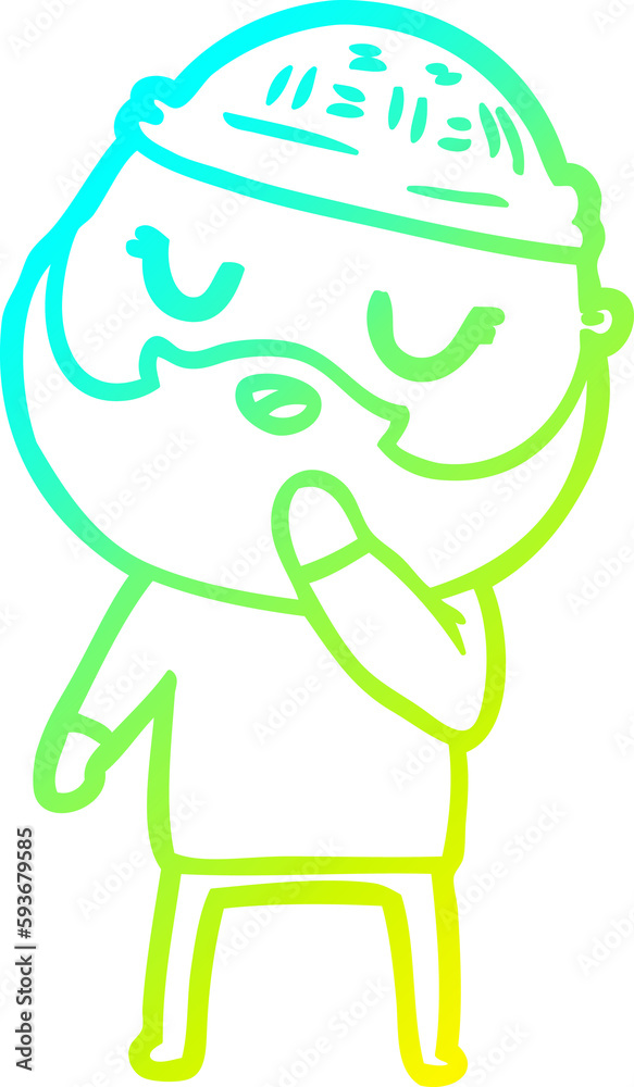 cold gradient line drawing cartoon man with beard