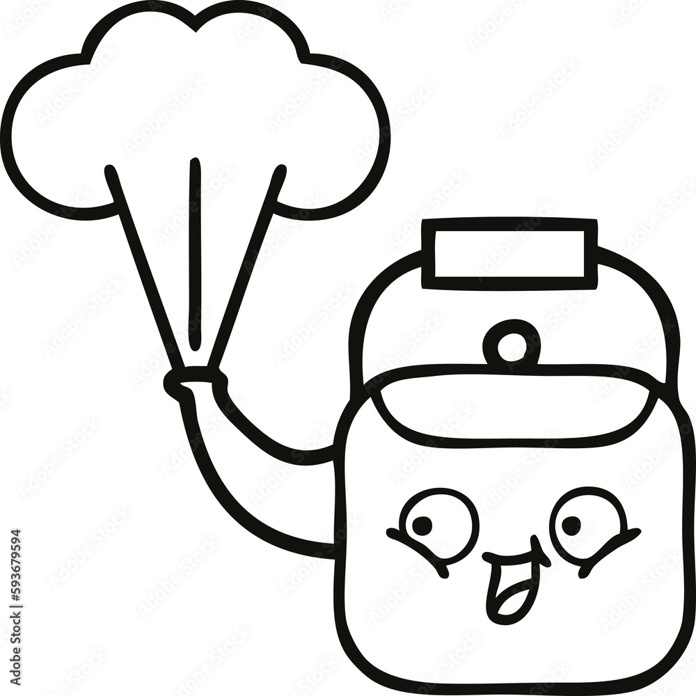 line drawing cartoon steaming kettle line drawing cartoon steaming kettle