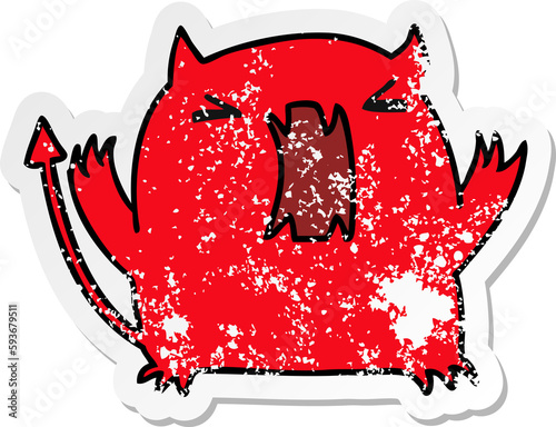 distressed sticker cartoon of a cute kawaii devil