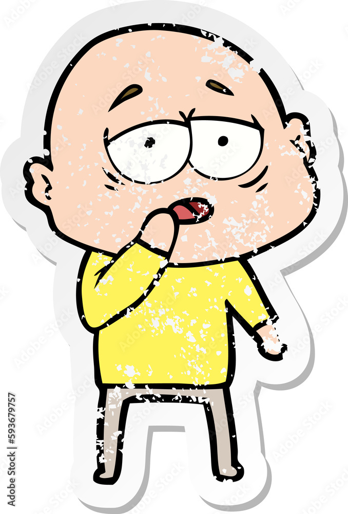 distressed sticker of a cartoon tired bald man distressed sticker of a cartoon tired bald man