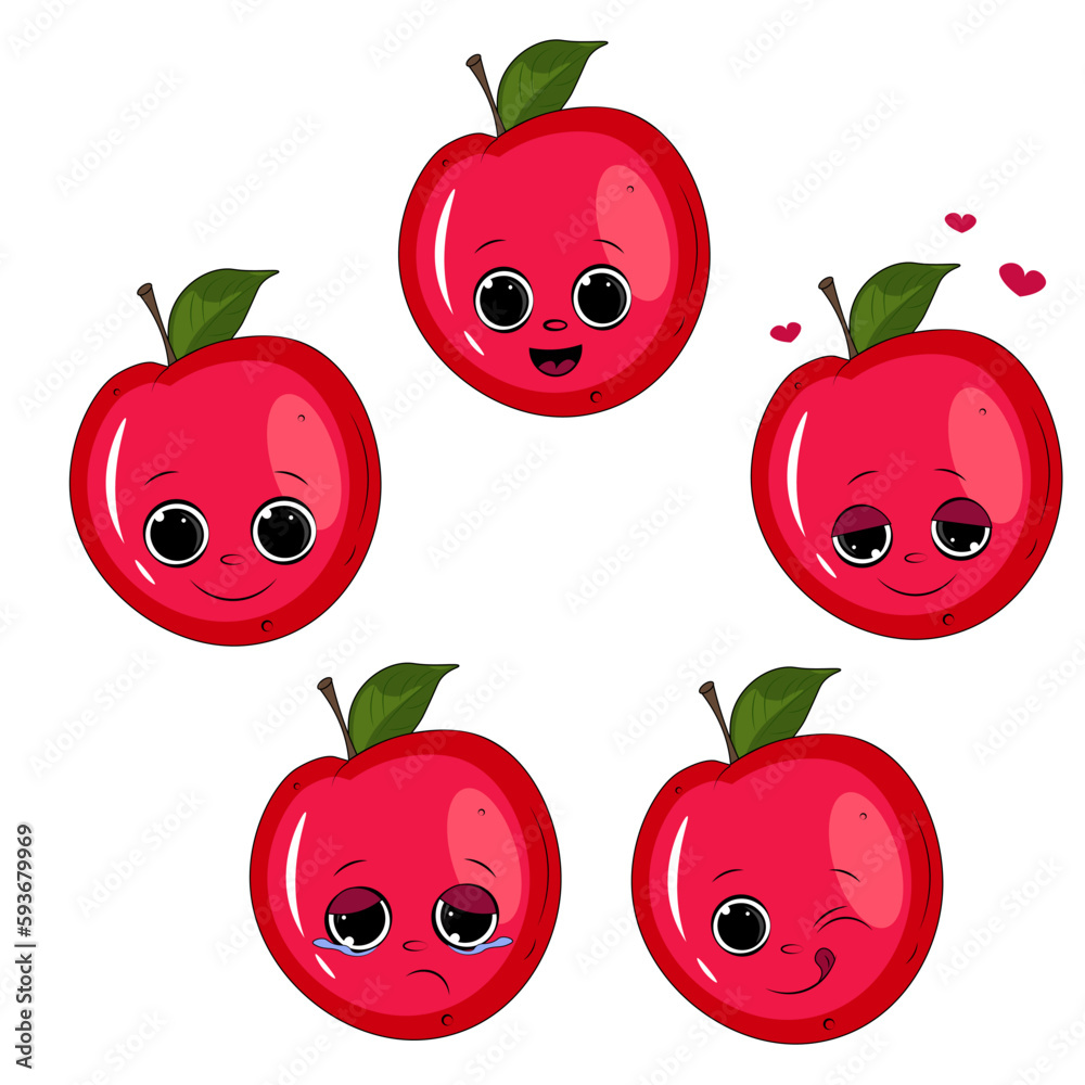 set of red apple emotions isolated