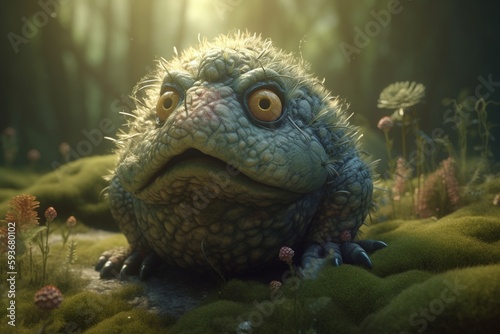 A whimsical illustration of a creature or character from a folklore story in a mystical landscape  Generative AI