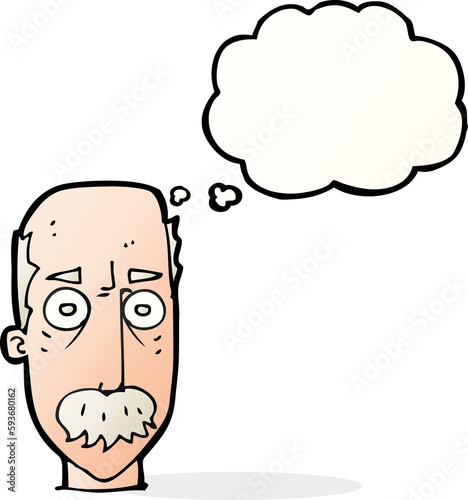 cartoon man with mustache with thought bubble