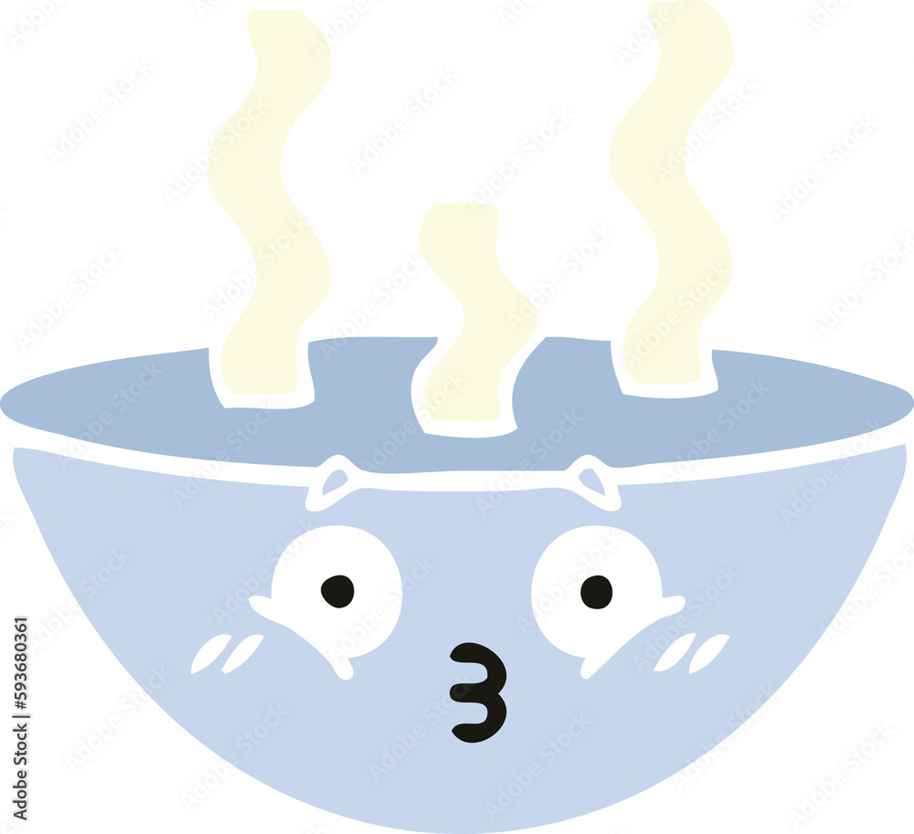 flat color retro cartoon bowl of hot soup flat color retro cartoon bowl of hot soup