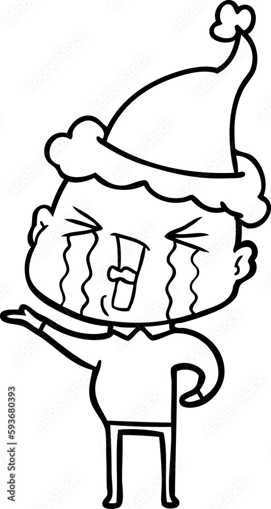 line drawing of a crying bald man wearing santa hat line drawing of a crying bald man wearing santa hat