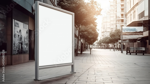 Empty blank white mockup signboard for public shopping. Al generated