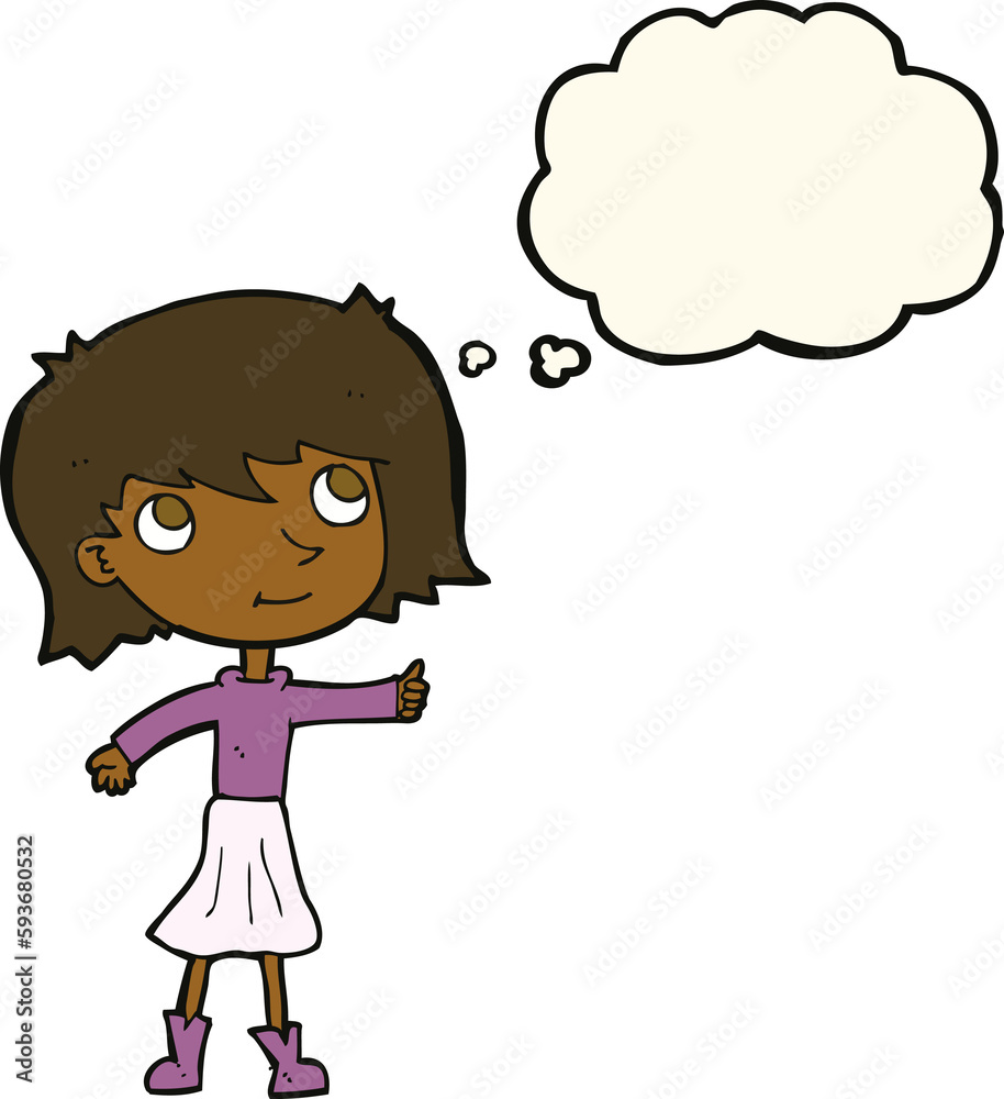 cartoon happy girl with thought bubble cartoon happy girl with thought bubble