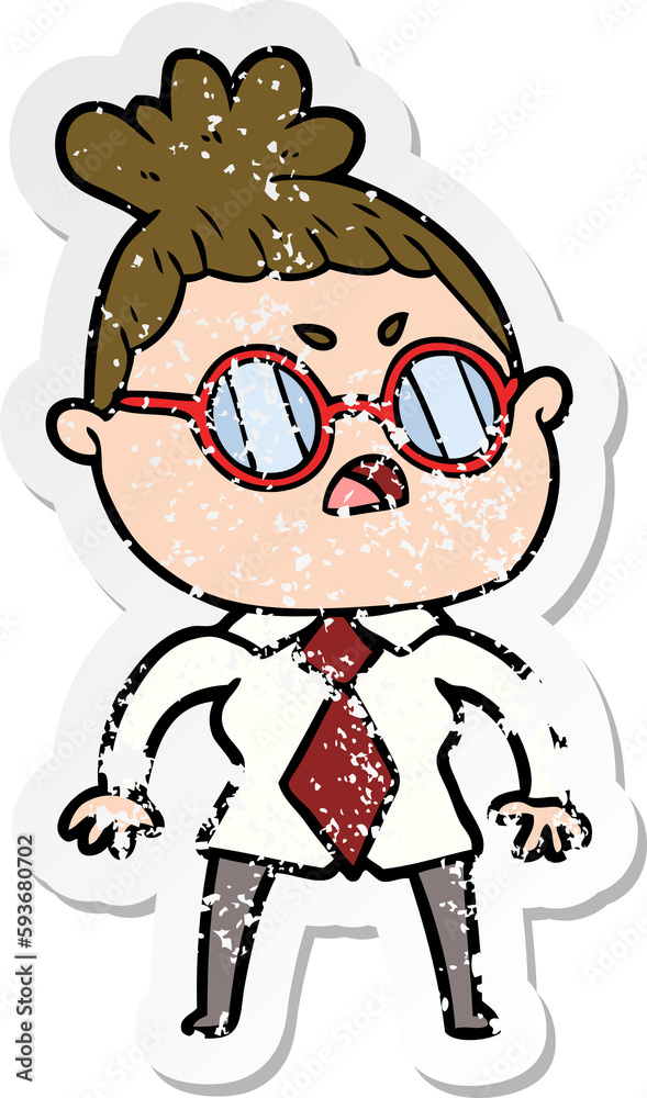 distressed sticker of a cartoon annoyed woman distressed sticker of a cartoon annoyed woman