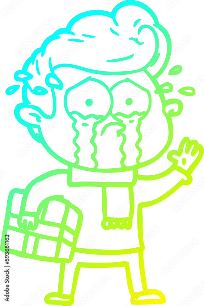 cold gradient line drawing cartoon crying man with present cold gradient line drawing cartoon crying man with present