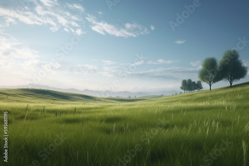 A minimalist landscape with a simple grassy field or plain, Generative AI