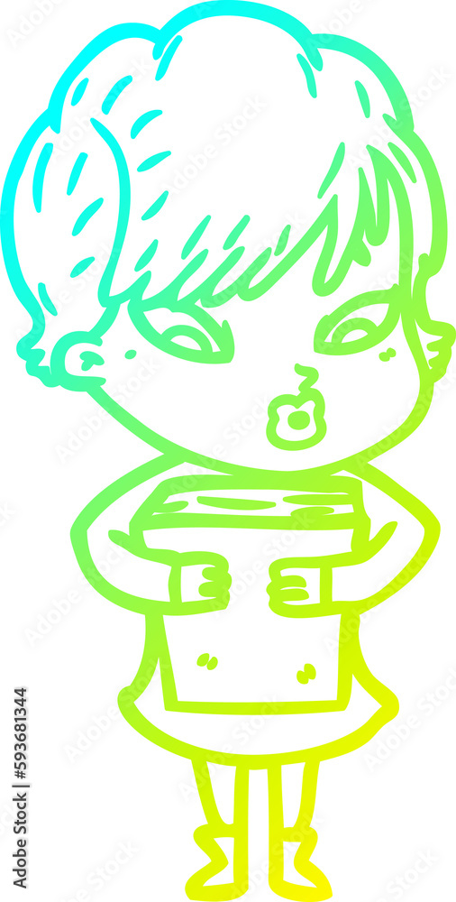 cold gradient line drawing cartoon woman