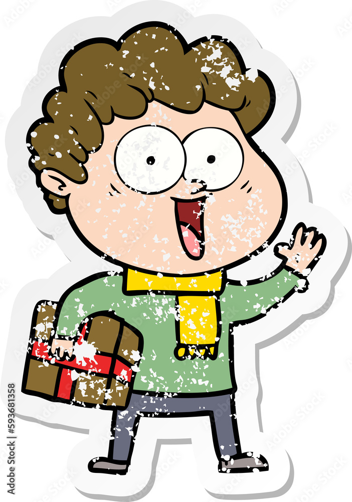 distressed sticker of a cartoon happy man distressed sticker of a cartoon happy man