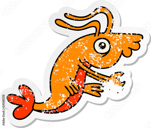 distressed sticker of a quirky hand drawn cartoon crayfish