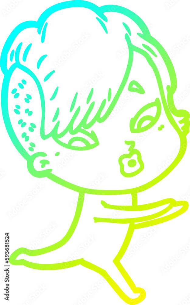Obraz premium cold gradient line drawing cartoon surprised girl
