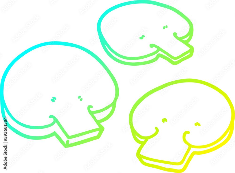 cold gradient line drawing cartoon mushrooms