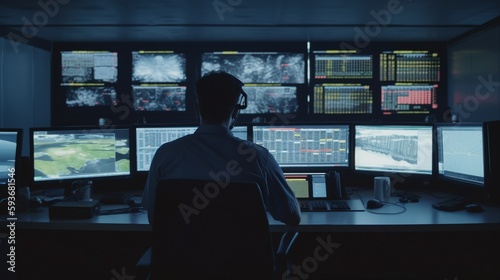 person in computer/ television control room