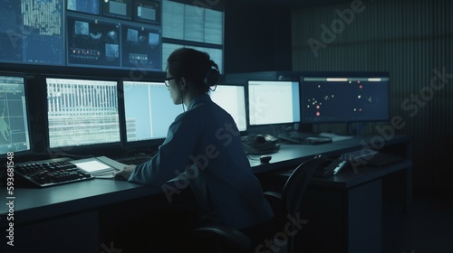 person in computer/ television control room