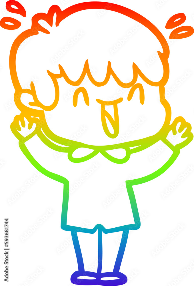 rainbow gradient line drawing cartoon laughing boy