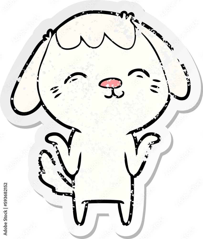distressed sticker of a happy cartoon dog distressed sticker of a happy cartoon dog