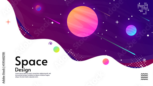 Vector illustration. Space banner with planets, comets, stars. Design for greeting card, invitation, banner, wallpaper, background.