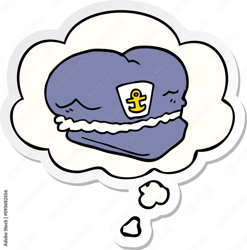 cartoon sailor hat and thought bubble as a printed sticker cartoon sailor hat and thought bubble as a printed sticker