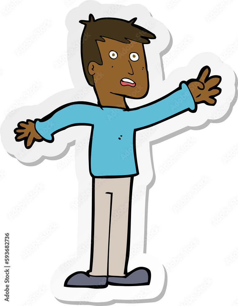 sticker of a cartoon worried man reaching sticker of a cartoon worried man reaching