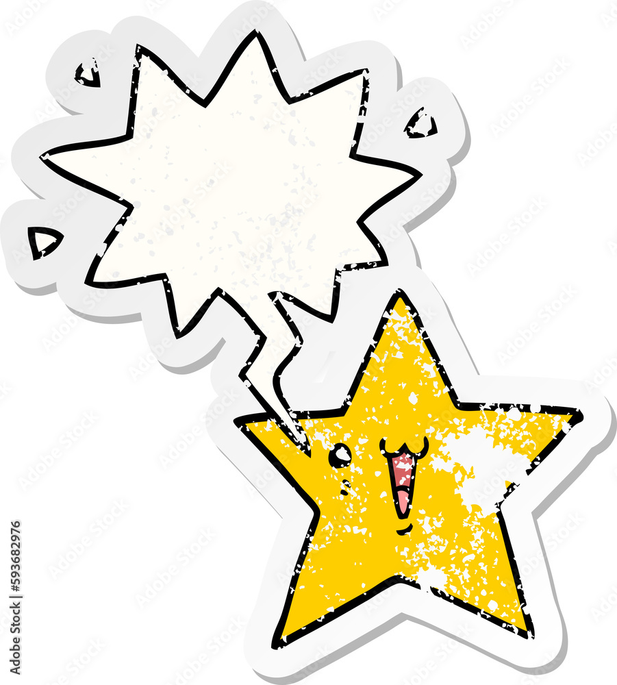 happy cartoon star and speech bubble distressed sticker happy cartoon star and speech bubble distressed sticker