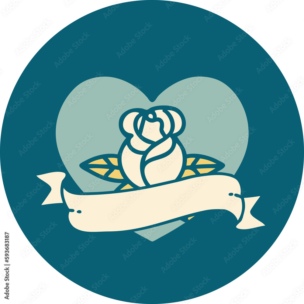 tattoo style icon of a heart rose and banner tattoo style icon of a heart rose and banner
