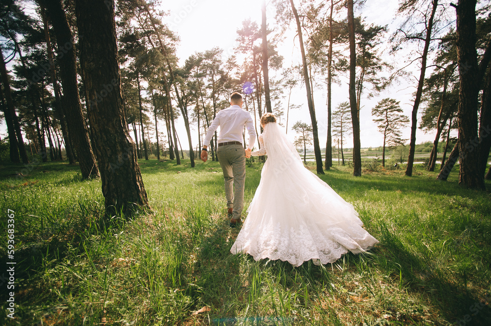 a married couple walking in the forest a married couple walking in the forest