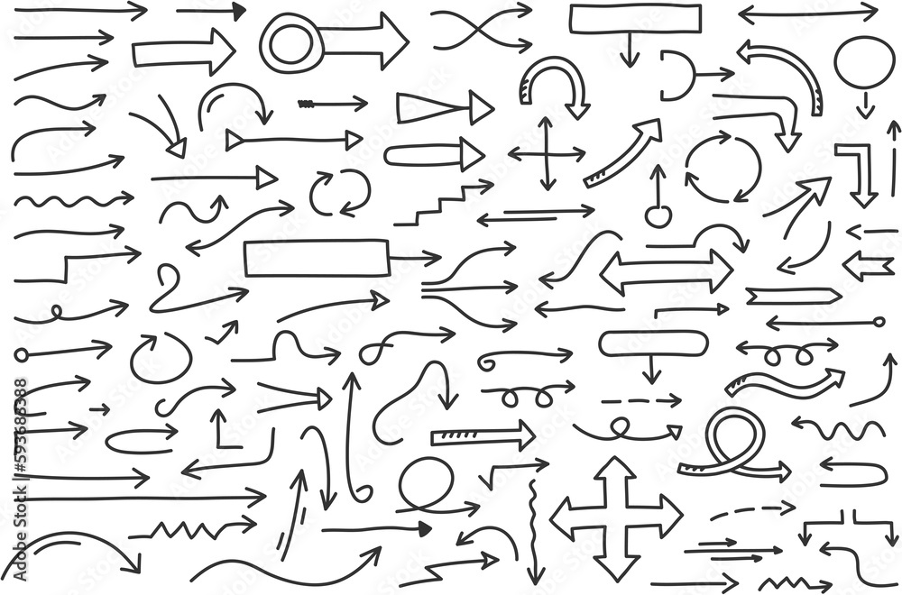 Hand drawn arrows, collection of more than 100 doodle arrows Hand drawn arrows, collection of more than 100 doodle arrows