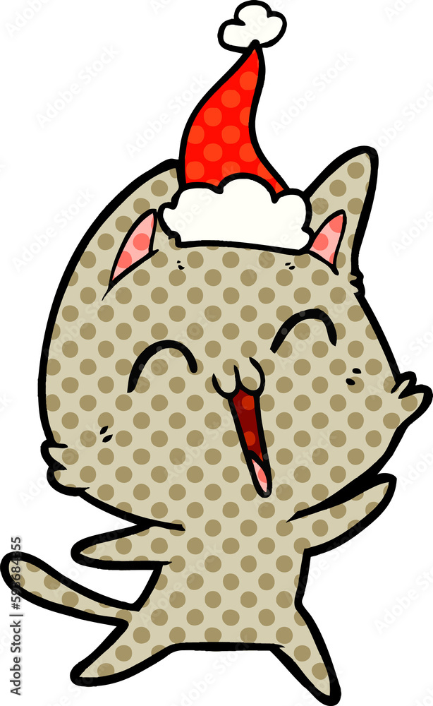 happy comic book style illustration of a cat wearing santa hat happy comic book style illustration of a cat wearing santa hat