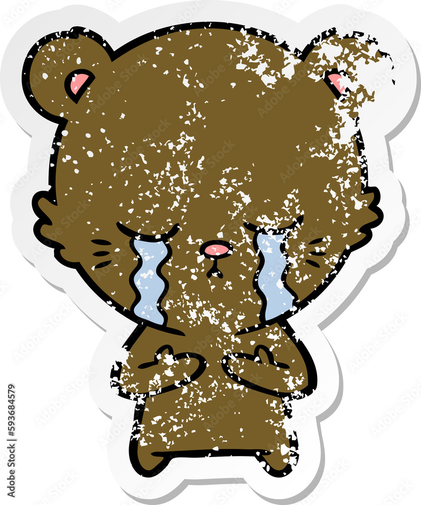distressed sticker of a crying cartoon bear distressed sticker of a crying cartoon bear