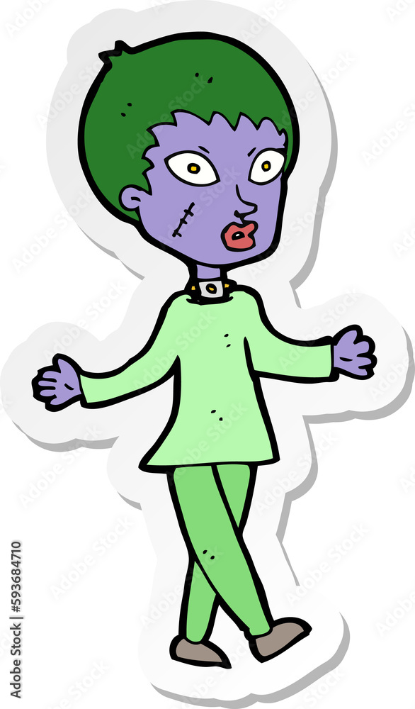 sticker of a cartoon halloween zombie woman sticker of a cartoon halloween zombie woman
